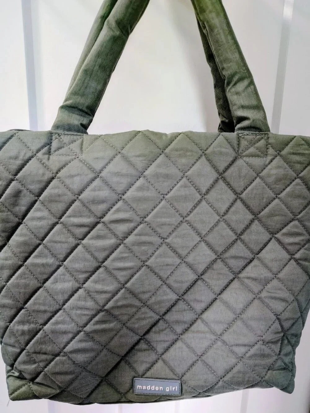 Madden Girl Quilted Tote Bag Sage Green, Removable Long Shoulder Strap